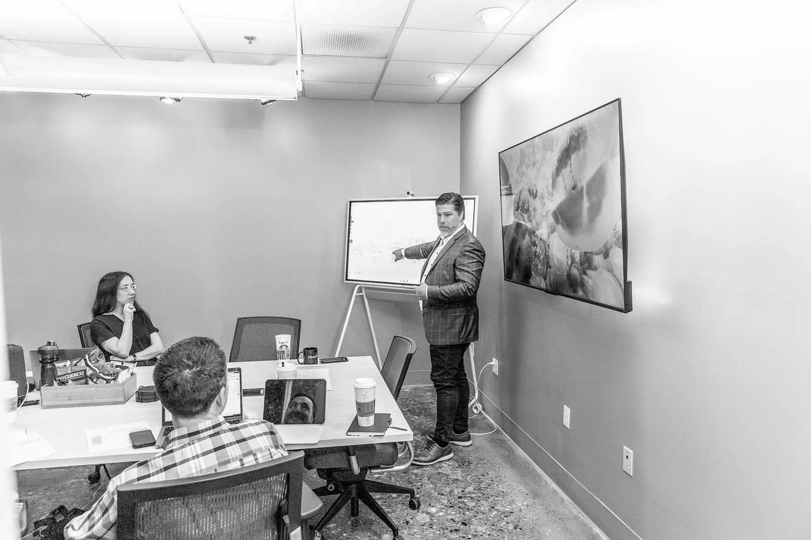 A Stealth strategist walking a room through findings on screen